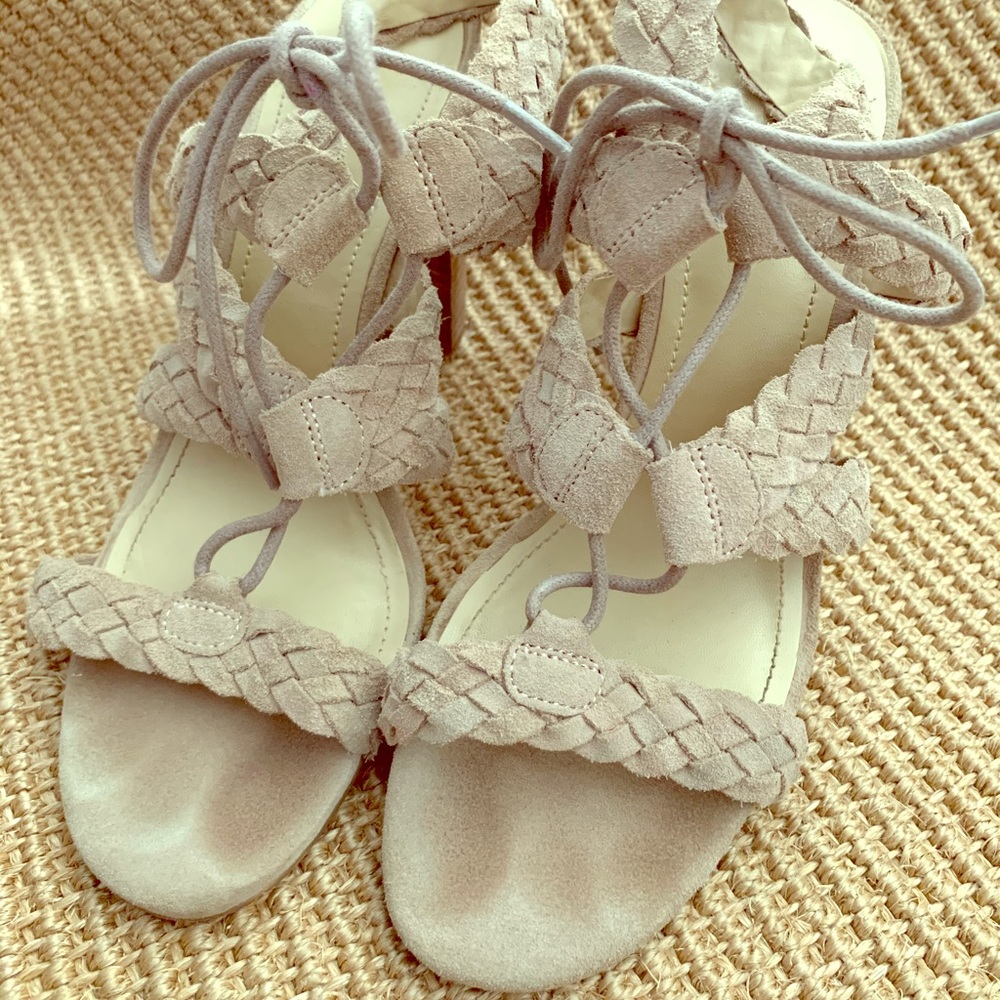 Braided suede block heel sandal